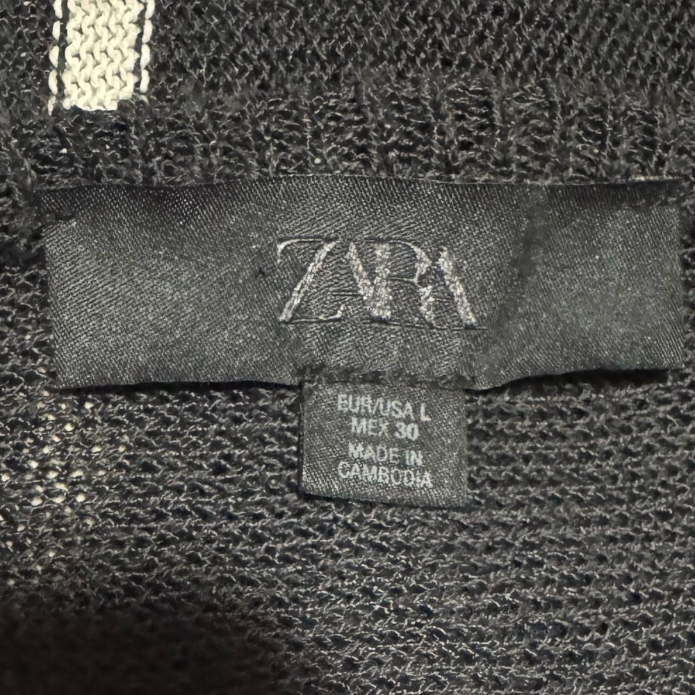 Zara Black Ivory Striped Boho Tunic Long Sleeve Minimalist Beach Women’s Large - Picture 9 of 12